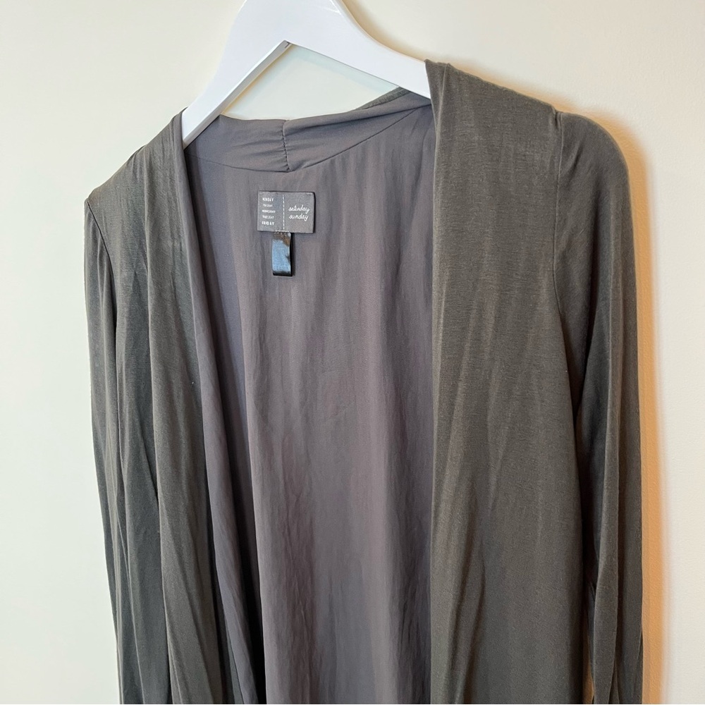 ANTHROPOLOGIE Saturday Sunday Green Moss Waterfall Cardigan Womens Large Pocket - Picture 2 of 8